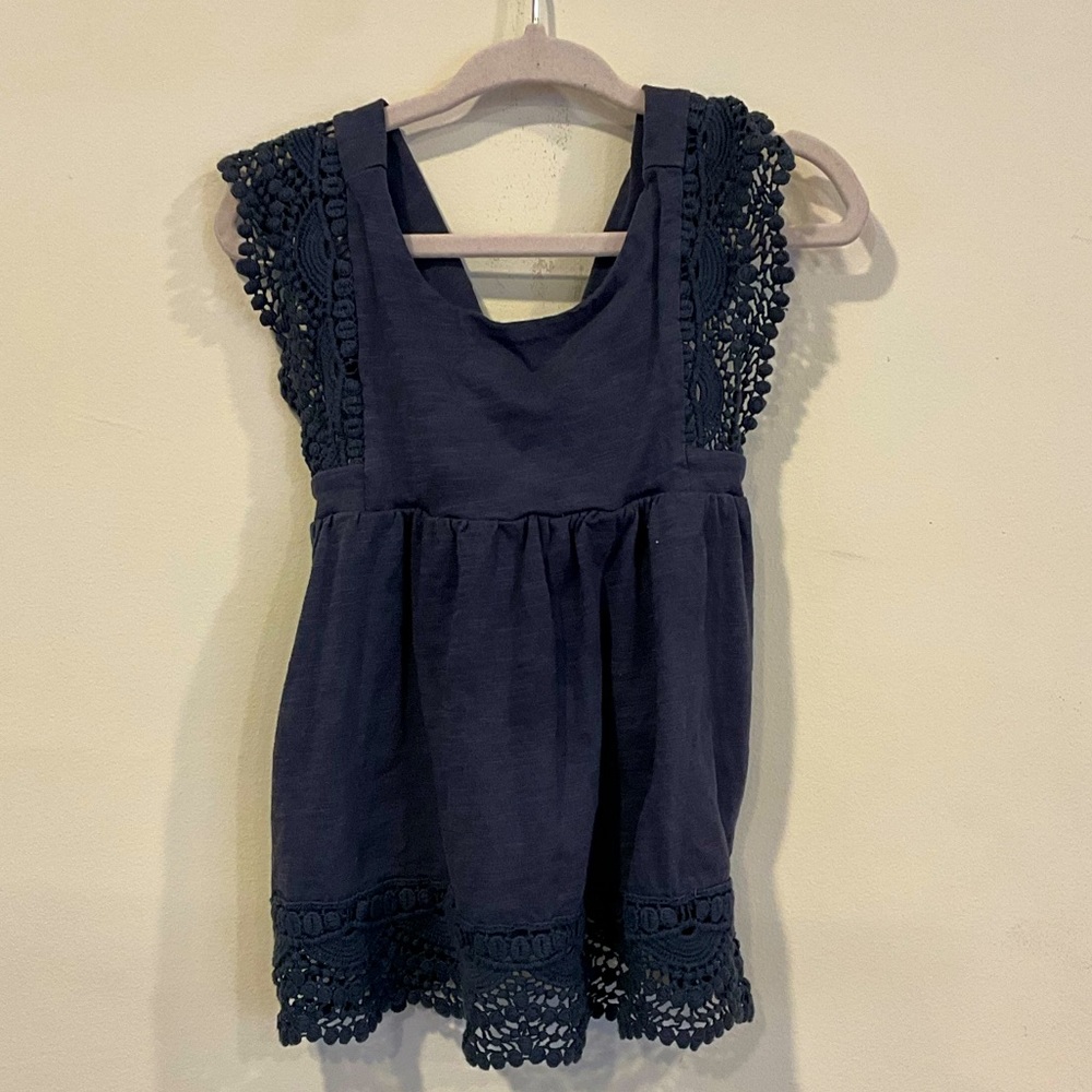 Shabby Chic Girls Blue Tunic Top with lace Trim. 18 months